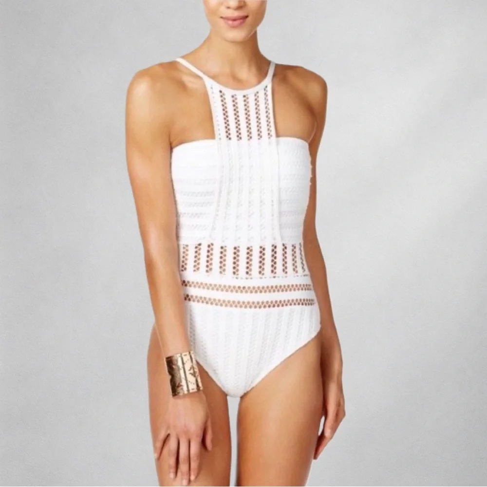 Kenneth Cole Womens Swimsuit M Luxe Crochet High-Neck One Piece - Picture 1 of 5